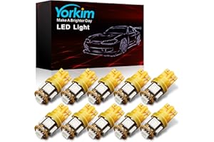Yorkim 194 LED Bulbs Amber Super Bright 5th Generation, T10 168 LED Bulb, W5W Bulbs for Car Interior Dome Map Door Courtesy License Plate Lights W5W 2825, Pack of 10