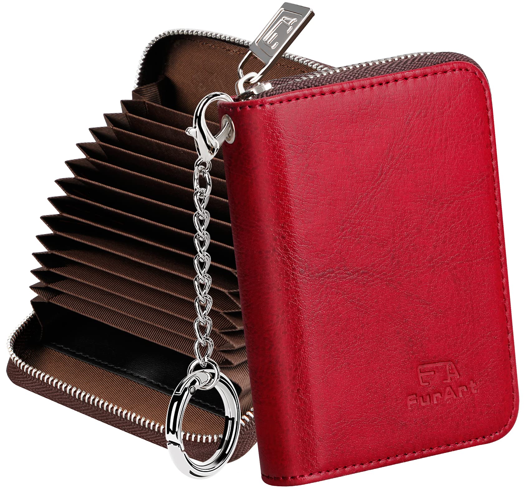 FurArt Credit Card Wallet, Zipper Card Cases Holder for Men Women, RFID Blocking, Keychain Wallet, Compact Size