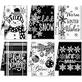 FuWeave 6 Pcs Winter Kitchen Towels Black White Snowflake Snowman Dish Towels 15.8 x 23.6 Inch Absorbent Let It Snow Hand Towel Farmhouse Truck Tea Towel Hello Winter Decor for Kitchen Bathroom Gifts