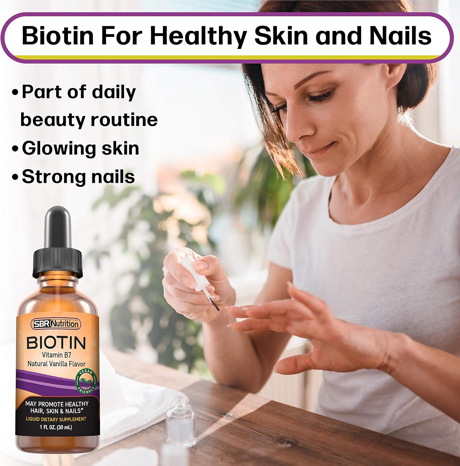 SBR Nutrition Biotin Liquid Drops, 5000mcg per Serving (60) 1.0Fl.oz (30ml) Vanilla: Health & Personal Care