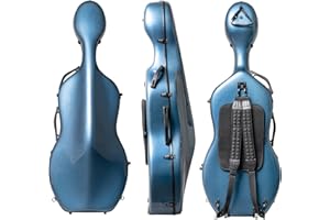 M MI & VI MI&VI CC-7002WB Classic Carbon Fiber Composite Cello Case (Full Size) 4/4 with Wheels | Carry Straps | 12.5lb Lightweight | Tough Shell (Blue + Bag)