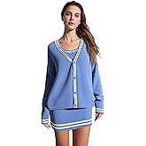 ceauros Women's Cardigan Sweaters Oversized Color Blocked V Neck Button Down Open Front Knit Long Sleeve Lightweight Jackets