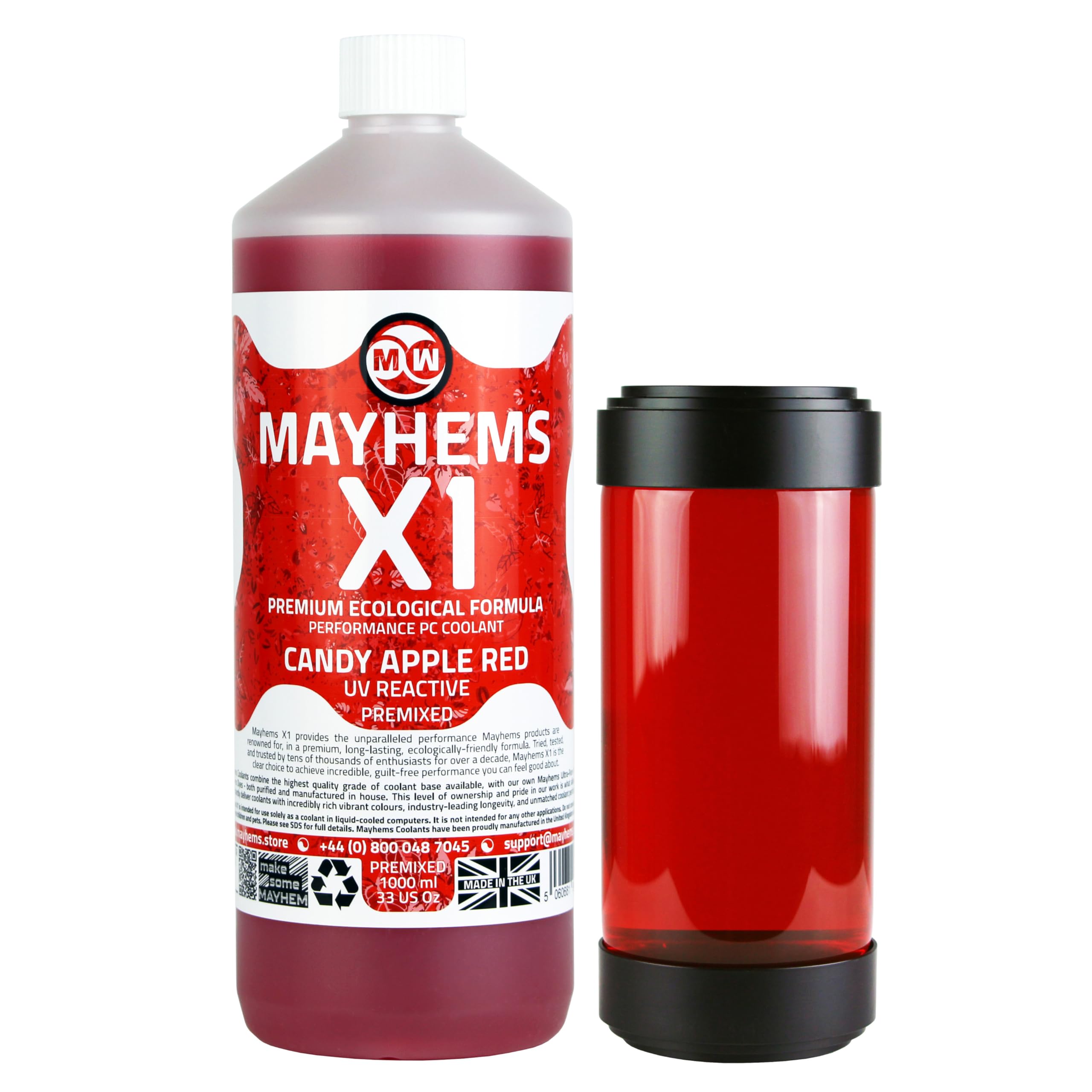 Mayhems - X1 Premixed PC Coolant - Computer Water Cooling Fluid - Liquid Cooling, Eco Friendly Series, 1 Litre, Candy Apple Red