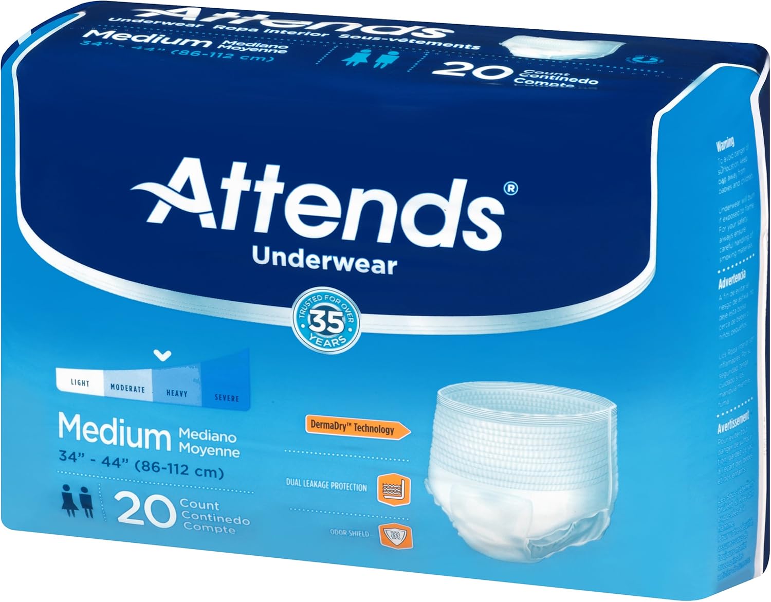Attends Protective Underwear with DermaDry Technology for Adults Incontinence Care, Medium, Unisex, 20 Count (Pack of 4): Health & Personal Care