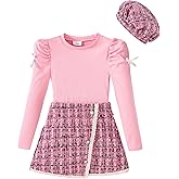 SODLON Girls Clothes Kids Fall Winter Outfits Puff Sleeve Top Girls Plaid Skirt Sets Casual Tween Girl Dresses Size 5-12Y
