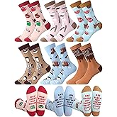 Halfchet 6 Pairs Funny Hot Cocoa Socks for Women Novelty Chocolate Patterns Winter Birthday Gifts for Hotcocoa Lover