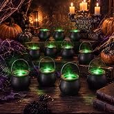 OBreezify 12 Pcs Halloween Cauldron Tealight Candle Holder 2.8 x 2.4 Inch | Mini Halloween Cauldron Frameless Candle Holder with Handle, Black Plastic Votive Holder, Table Centerpiece, Party Decor