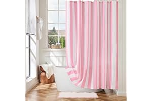 Ohocut Pink Vertical Striped Shower Curtain, Cute Retro Vintage Stripe Bathroom Shower Curtain, Waterproof Polyester Fabric Modern Bath Curtain for Bathroom 72x72 Inches