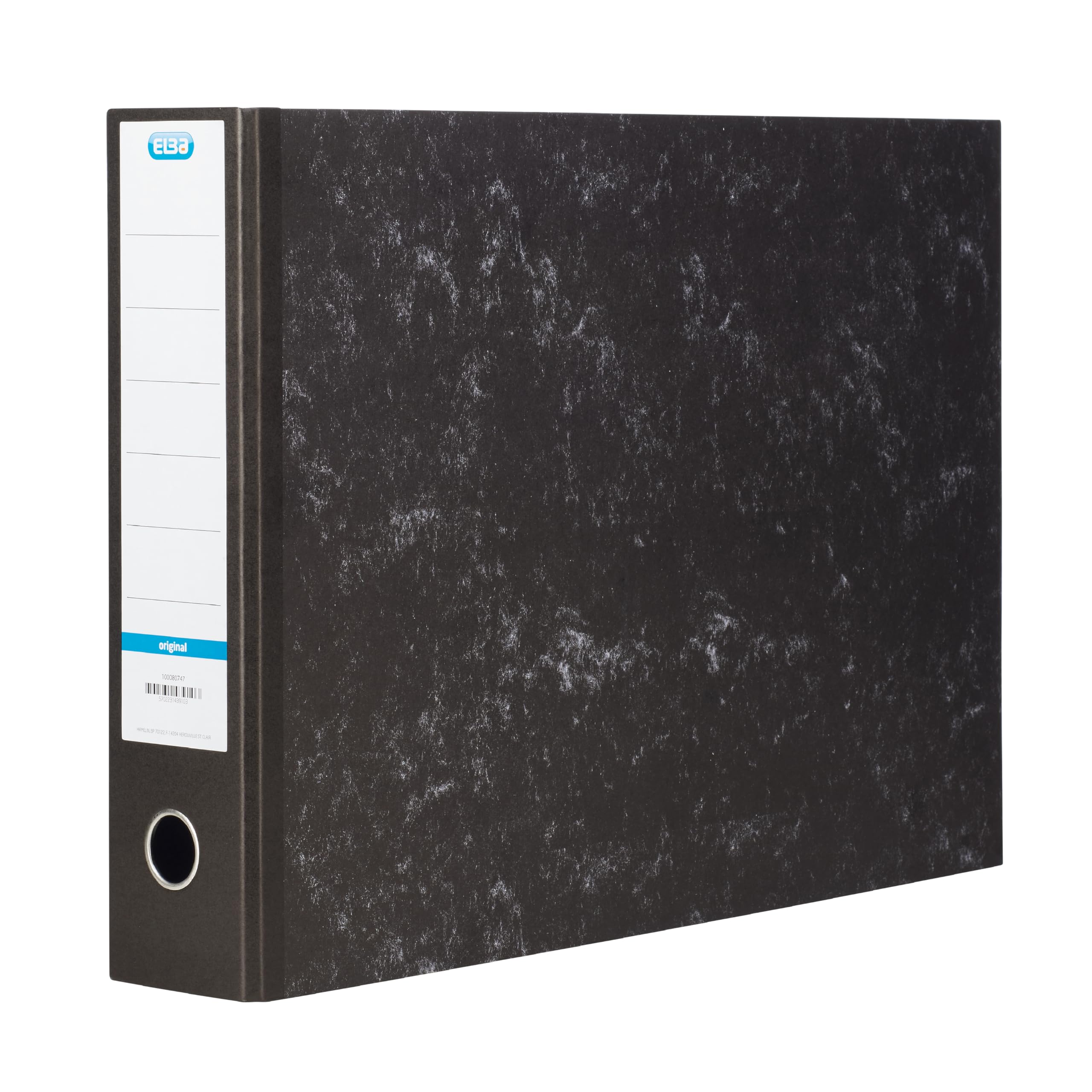 Elba A3 Landscape Lever Arch File, High-Capacity 80mm Spine Holds Up to 630 Sheets, Paper-Covered Board with Metal Lever Mechanism, Spine Label, Black Cloud Effect, 1 Folder