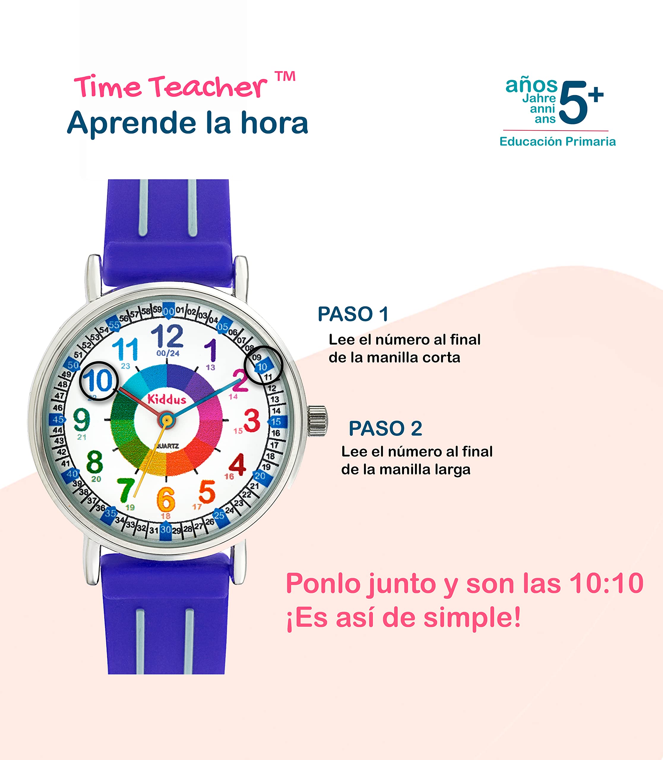 Kiddus Watches Boy and Girl Kids Ages 6-12 Analog Time Teacher with Exercises. Japanese Quartz Movement. Easy to Read and Learn Time. Girls Watches Ages 5-10