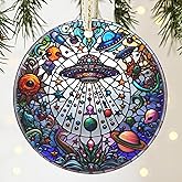 UFO&Alien 3.5 Inch Ceramic Christmas Hanging Ornament - Tree Decoration, Gift Exchange Present