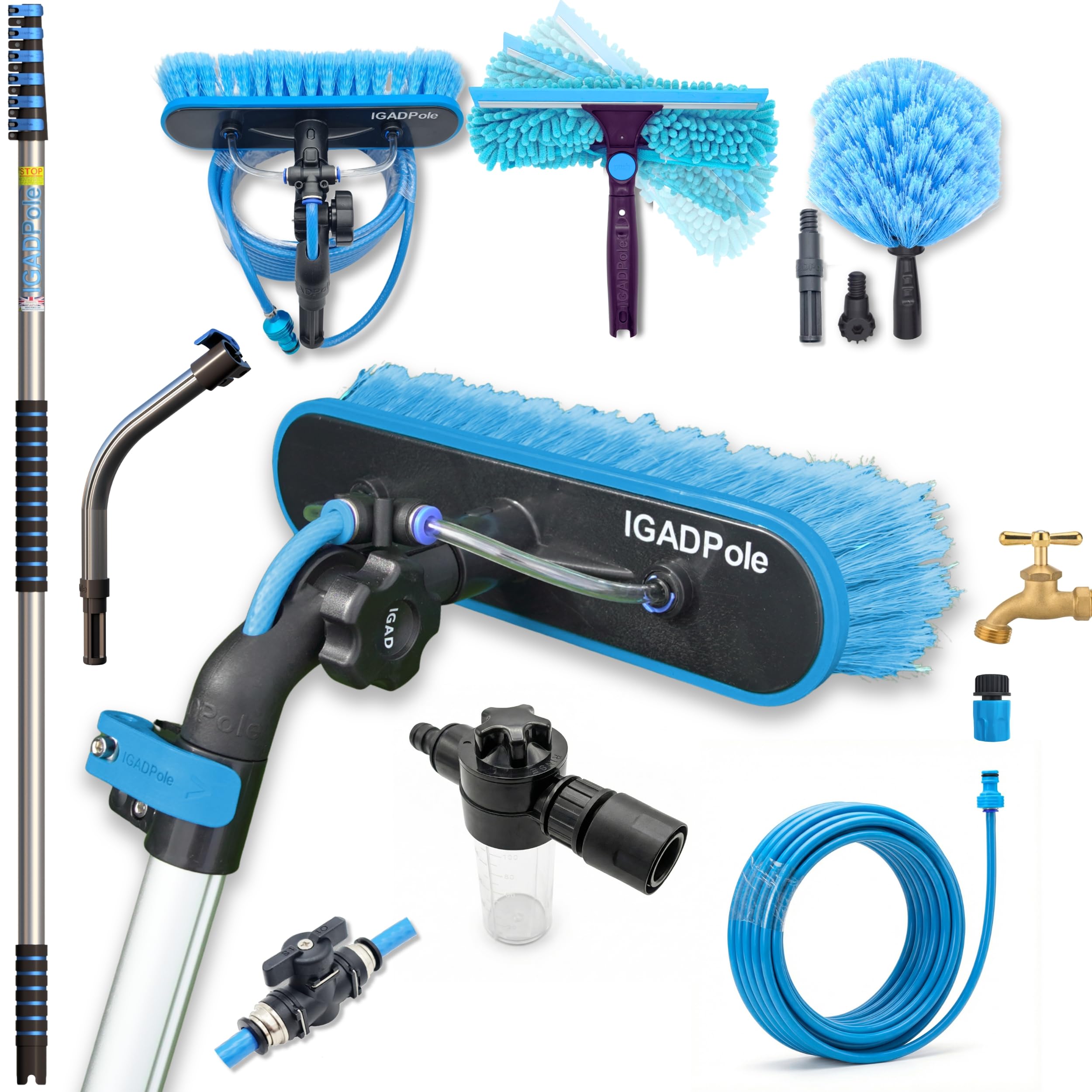 Photo 1 of IGADPole 28 FT Water-Fed Washing Kit with Soap-Dispenser, Brush, 10? Squeegee & Cobweb Duster for Windows, Gutters, Solar Panels & Exterior Walls