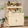 Oarlike 65” Potting Bench Table for Outside, Garden Table for Outdoors with Storage Cabinet, Shelves, Drawers, Work Bench for Planting, Gardening (Natural Wood)