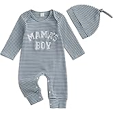 Mieeyali Newborn Baby Boy Clothes Mamas Boy Romper Striped One Piece Jumpsuit Hat Fall Winter Coming Home Outfit