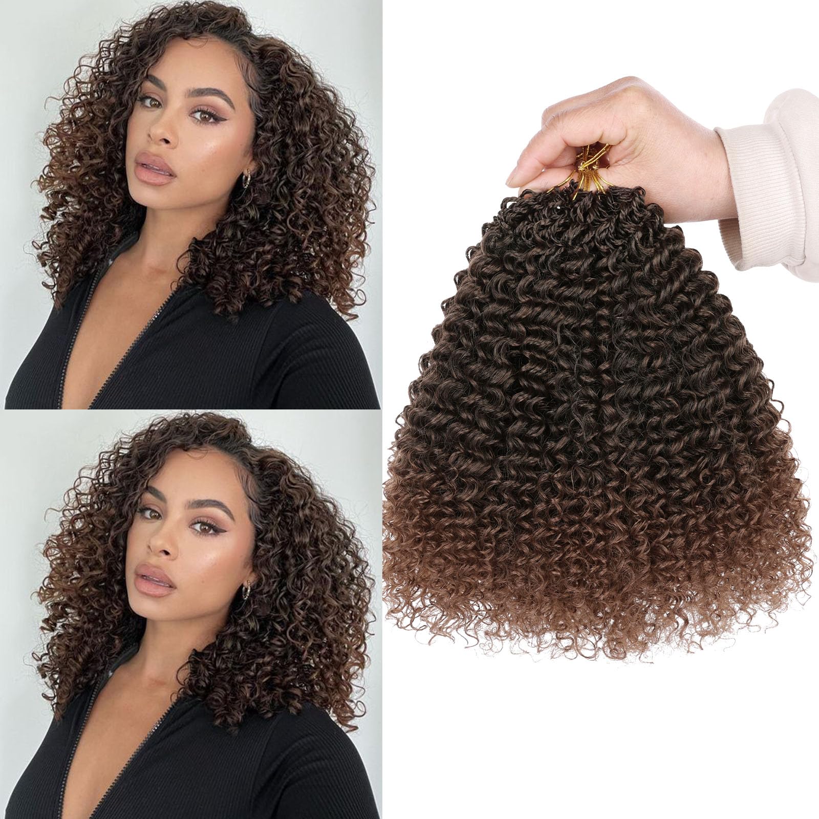 Samtress 8 Inch Micro Kinky Curly Crochet Hair for Women 8 Packs Pre Looped Micro Twist Braiding Hair for Mini Passion Twist (#T30)