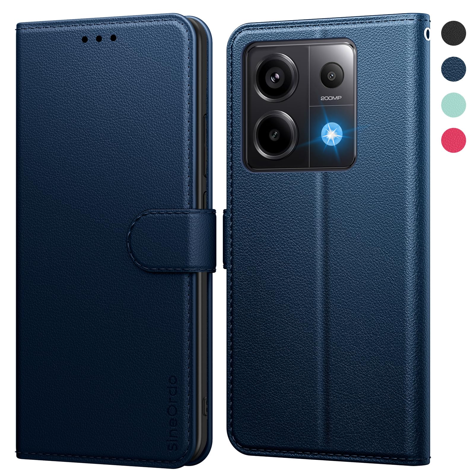 SineOrdo Flip Leather Case for Xiaomi Redmi Note 13 Pro 5G & POCO X6 5G, Blue, Faux Leather, Flip Case with Wallet Stand, Card Holder
