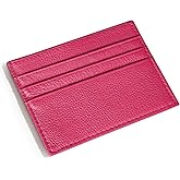 M-Plateau Credit Card Wallet, Super Slim Card Holder, Genuine Leather Wallet for Man and Women with 6 Card Slots and 1 Pocket (Rose Red)