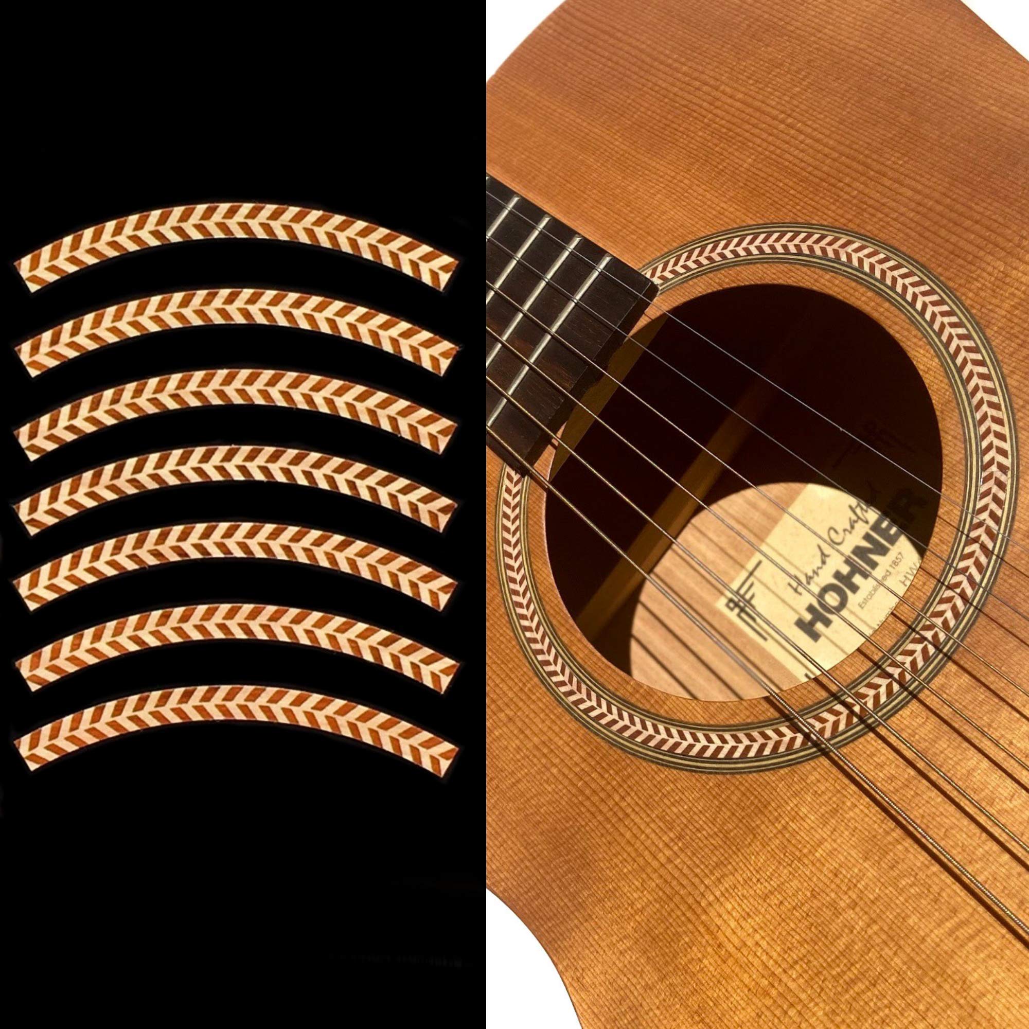 Inlaystickers for Acoustic Guitars - Soundhole Rosette/Purfling - Stripe - Wood Herringbone
