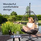 VITA5 Hanging Egg Chair Indoor Outdoor with Frame Polyrattan Cushion Dark Grey view 4