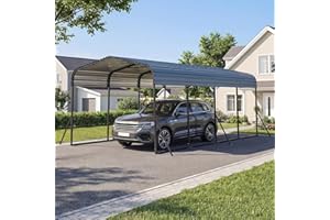 Goplus 12 x 20 FT Heavy-Duty Carport, Outdoor Galvanized Steel Garage Car Shelter w/Leak-Proof Roof, Enhanced Base & 4 Added 