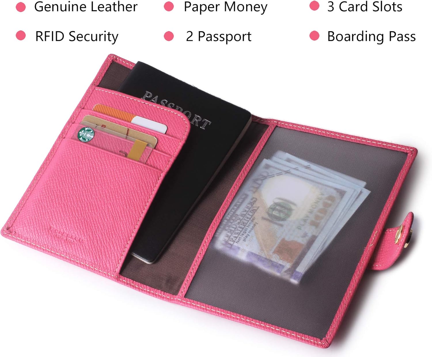 Passport Holder Cover Wallet RFID Blocking Leather Card Case Travel Document Organizer Pink: Clothing