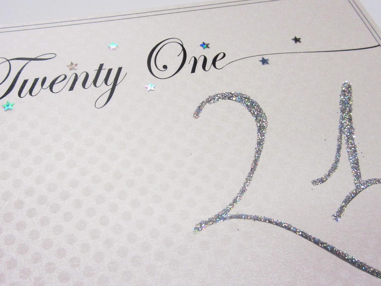 White Cotton Cards "Twenty One" Age 21 Birthday, Holographic Glitter & Stars Design Large Keepsake Box (LLN21X) - Image 4