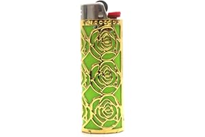 Lucklybestseller Metal Lighter Case Cover Holder Hollow Design for BIC Full Size Lighter J6 (Rose Hollow-Gold)