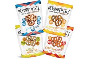 BEYONDCHIPZ BeyondTwistz Low Carb Pretzels, Ultimate Sampler Pack, Keto Friendly, 2g Net Carbs, 18g Protein, Powered By HealthSense® High Fiber Wheat Flour, Family Size 8oz Bag, Pack of 4