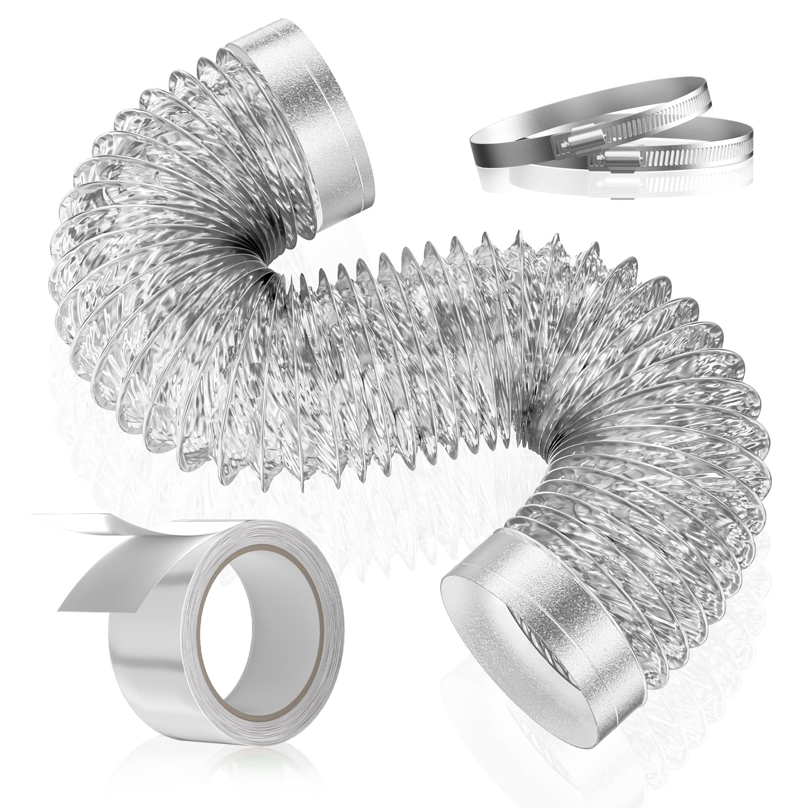 Photo 1 of *** MISSING FASTENERS ***HOOMESUN Dryer Vent Hose 4 Inch 3FT Heavy Duty Flexible Exhaust Duct Hose, Thick(6-ply) Aluminum Foil Insulated Ducting for Tight Space, HVAC Ducting Kit with 2 Clamps and 1 Tape