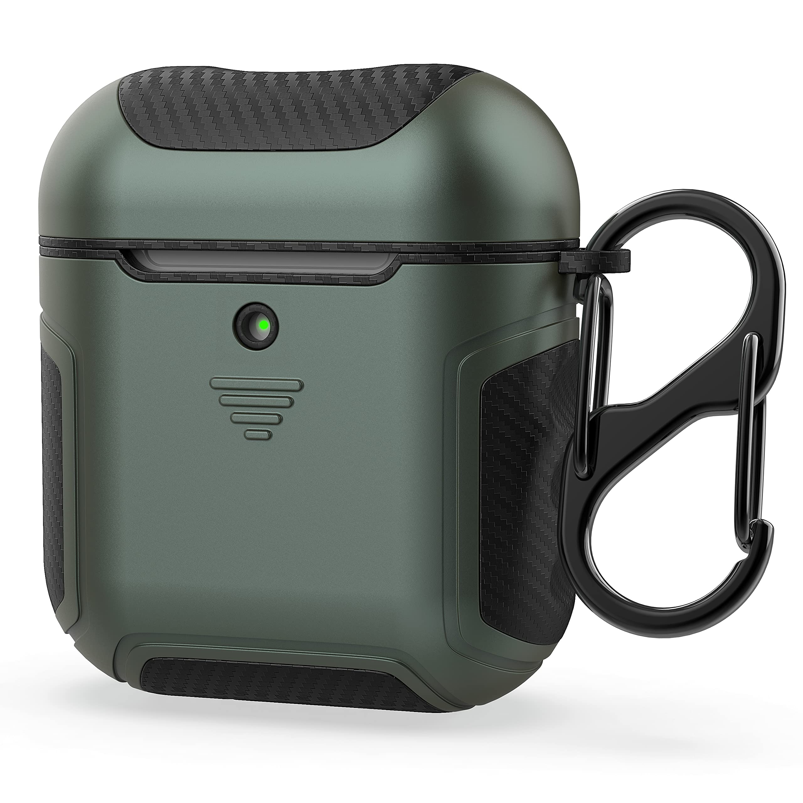 ORETECH Compatible with AirPods 1 and AirPods 2 Case, Slim PC Carbon Fibre Protection Anti-Shock Case for AirPods Silicone PC Accessories Charging Case AirPods 2 Dark Green