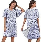 CARANXTEX Hospital Gowns for Women Open Back Ruffle Sleeve Dress Post Surgery Tear Away Adaptive Nightgowns with Pockets