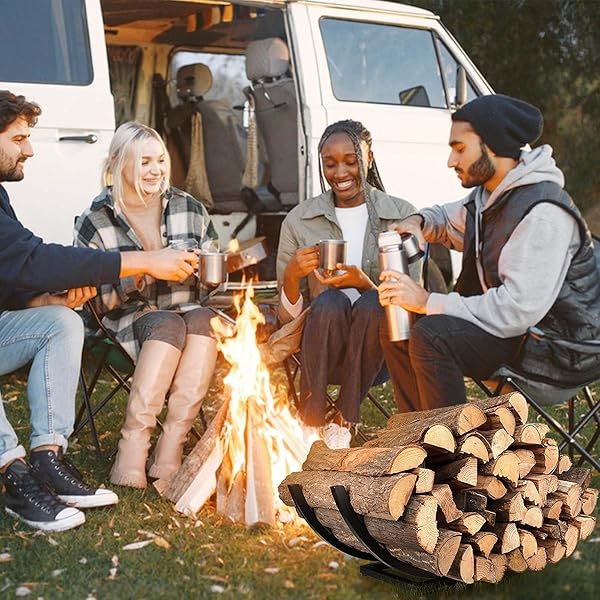 QIANG NI FIREPLACE WOOD HOLDER: 30 INCH FIREWOOD STORAGE SHELVES FOR YARD PATIO GARDEN – INDOOR CURVED LOG WOOD RACK FOR FIREWOOD