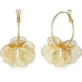 MYCUTEY Flower Earrings for Women Big Hoop Earrings with a Detachable Flower Dangle Trendy Big Earrings Boho Floral Statement Earring Spring Fashion Jewelry Gifts,GOLD/SILVER