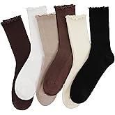 ARBINSON 6 Pairs Ruffle Socks for Women,Frilly Socks Women,Solid Color Cute Ankle Lettuce Edge Soft Crew Socks