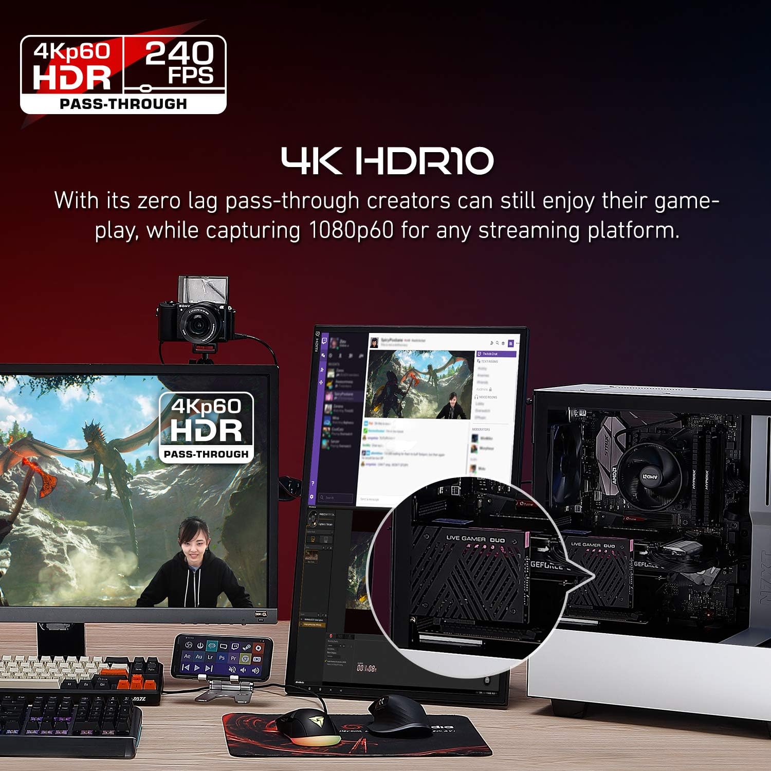 AVerMedia GC570D Live Gamer DUO, PCIe Capture Card with Dual 1080p Inputs, 4K60 HDR Pass-Through, Ultra-Low Latency - Image 5