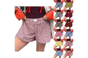 NBXNZWF Women's Y2K Lounge Shorts Cute Plaid Striped Checkered Elastic Low Waist Button Front Sleepwear Pajama Boxer Shorts