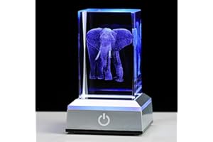 PRECIOUS MEMORIAL 3D Crystal Elephant Gifts for Women Men - Crystal Figurines Elephant Lovers Gifts Home Office Decor Elephant Themed Night Light Gifts for Women