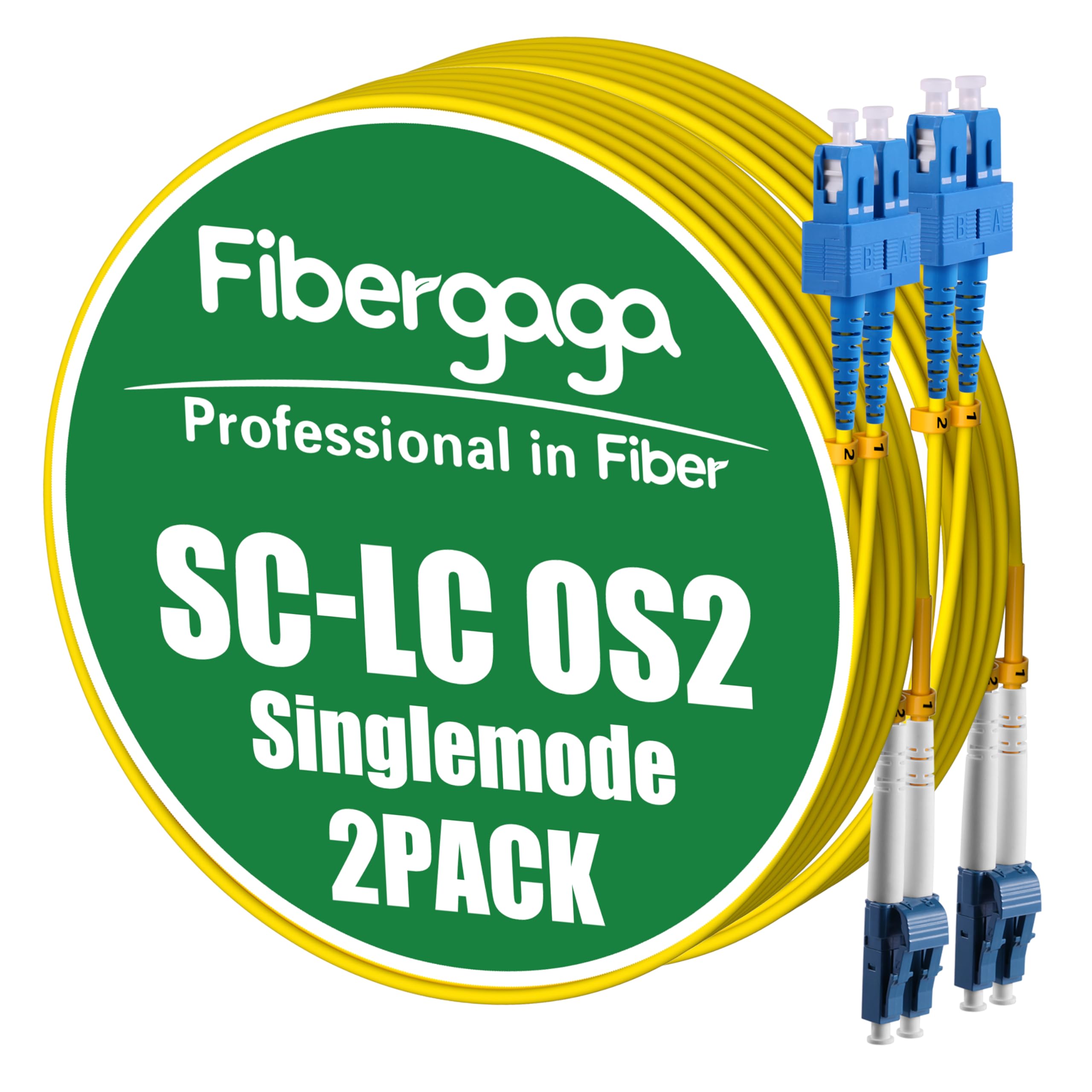 Fibergaga-2Pack OS2 LC to SC Fiber Patch Cable, SMF