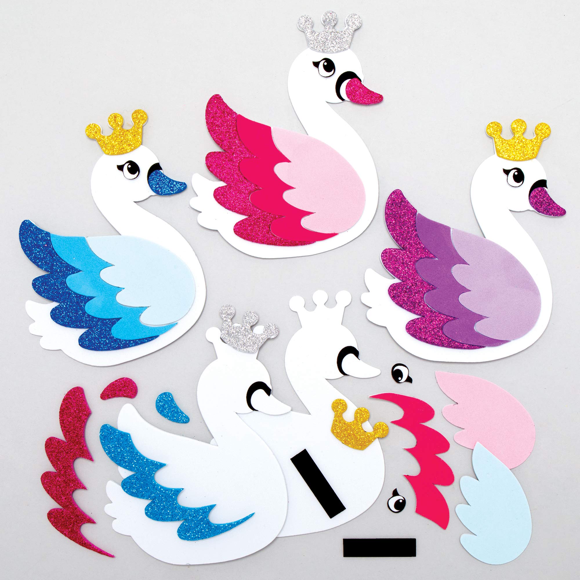 Baker Ross AX833 Swan Princess Fridge Magnet Kits - Pack of 8, Make Your Own Fridge Magnets, Art Kits For Children's Creativity, Small Gifts or Home Crafts