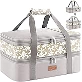 Lifewit Insulated Double Decker Casserole Carrier, Expandable Lasagna Lugger Tote Bag for Hot or Cold Food, Fits 9" x 13" Baking Dish for Potluck Parties, Picnic and Cookouts, Grey-Flowers
