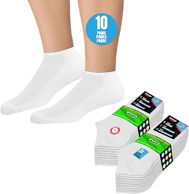 Chaussettes Basses Homme 43-46 Socquettes Courtes Femme - Lot de 10 Paires (EU 43 46, Blanc)