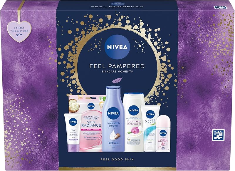 NIVEA Feel Pampered Gift Pack Skincare Set 6+ Items Brand New 250ml 50ml