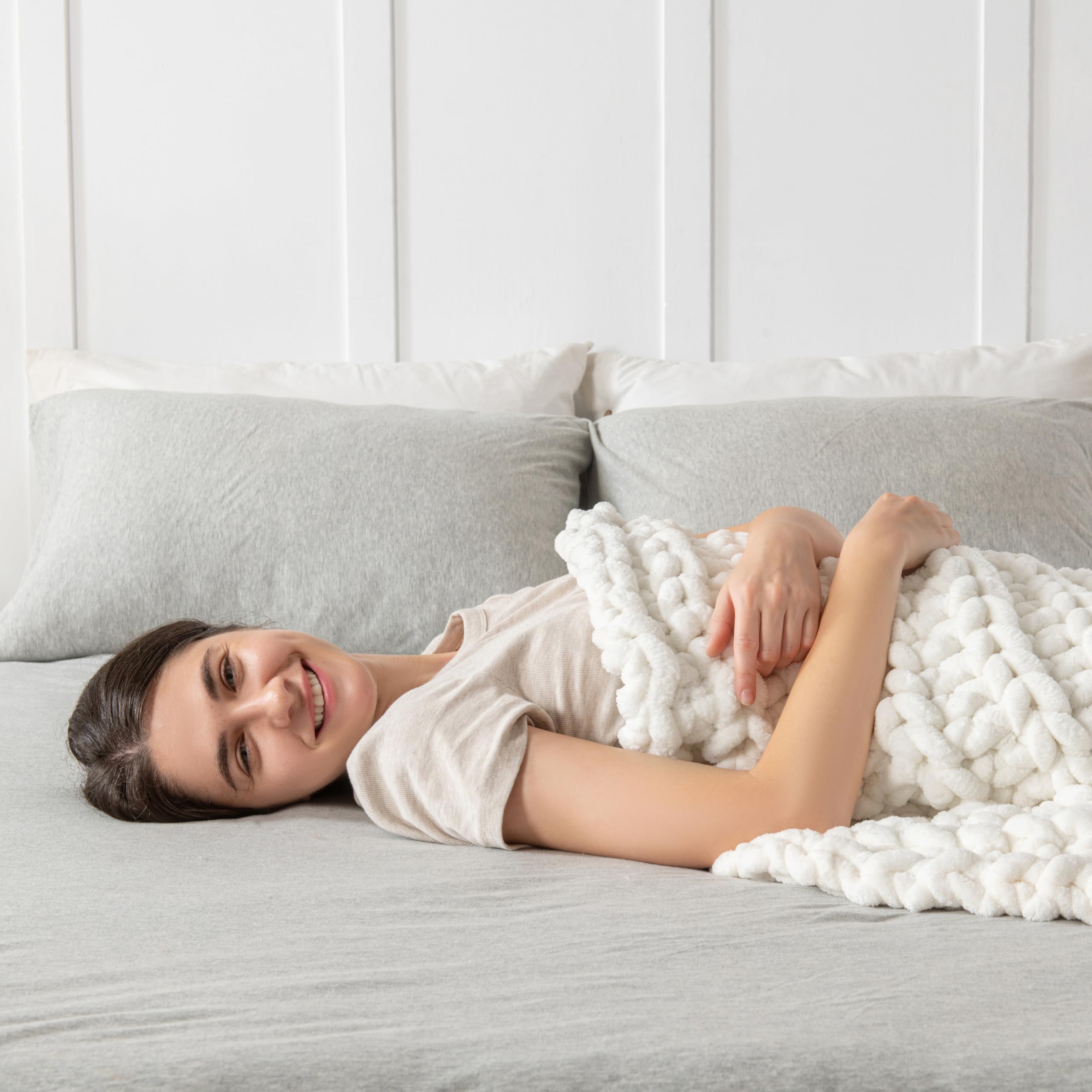 Photo 1 of Maetoow Handmade 10 lb Soft Knitted Weighted Blanket, 40 x 60 in Breathable Chunky Knit Gravity Blanket Throw, Home Decor for Sofa Couch Bed, Cream