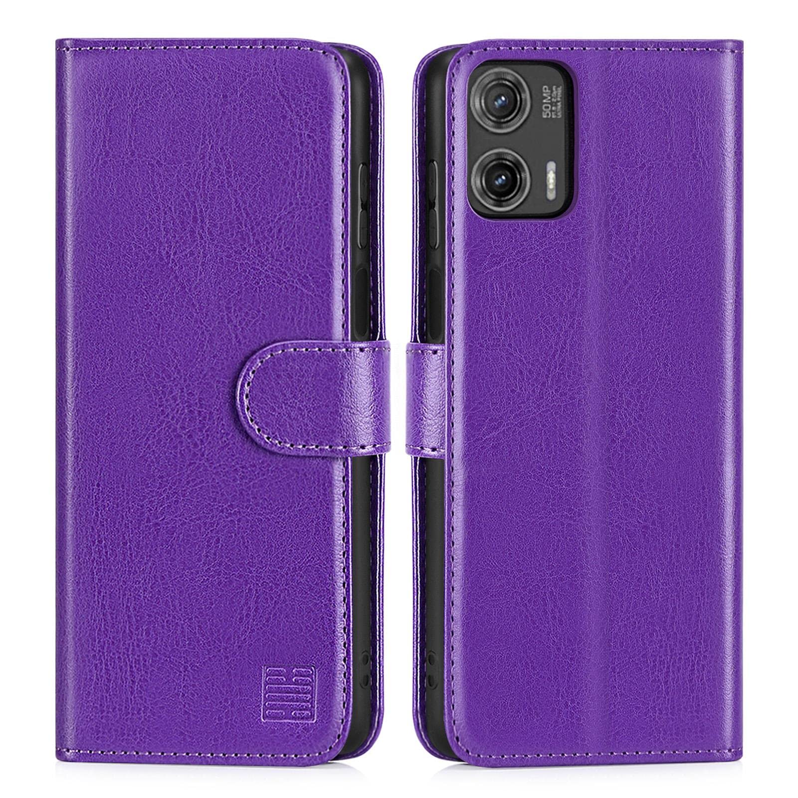 32nd Book Wallet PU Leather Case Cover for Motorola Moto G73, Flip Case With RFID Blocking Card Slots, Magnetic Closure and Built In Stand - Purple