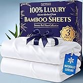 DECOLURE 100% Viscose Derived from Bamboo Sheets Twin Size - Luxury 3 Pc Naturally Cooling Sheets, Ultra Soft Bed Set - Deep 17" Pockets, Durable Double Stitching, Oeko Tex Standard (White)