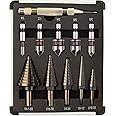 AOKLIT 5 Pack 50 Sizes Step Drill Bit & 5 Pack M2 Countersink Drill Bit Set，Titanium Coated, with Aluminum Case, Multiple Hol