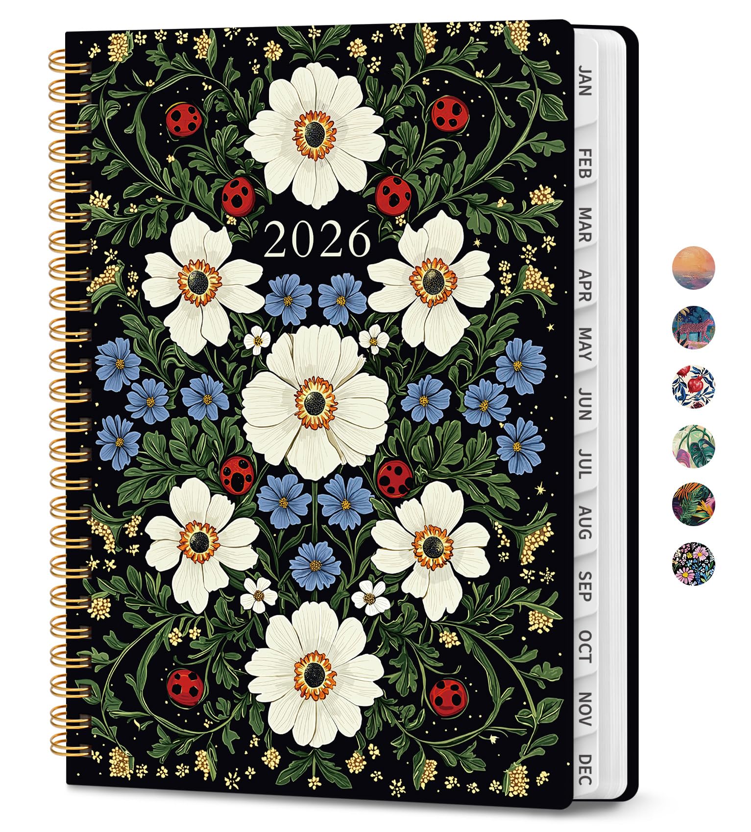 Photo 1 of 2026 Planner, Weekly and Monthly Calendar Planner for Women, Jan 2026 - Dec 2026, Hardcover Planning Agenda book with Tabs, Spiral Bound, Inner Pocket, Perfect for School Office Supplies, 6.3" x 8.5" - Ladybug Garden