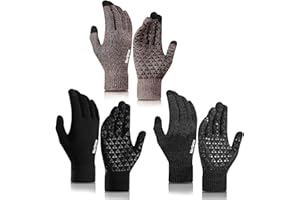 Nertpow Winter Gloves Touchscreen Gloves 3 Packs, Gloves for Men Knit Anti-slip, Gloves for Women with Warm Fleece Lined