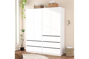 Mhsatyrs White Armoire Wardrobe Closet with 2 Doors, 75" Bedroom Wardrobe Closet for Hanging Clothes, Modern Wood Storage Closets Cabinet with System (A+B, 63")