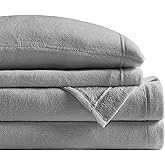 True North by Sleep Philosophy Plush Sheet Set Queen, Solid Color, Warm & Soft Bedding Queen Size Sheets, Fitted Pocket Fits Up to 16" Mattress, Soloft, Queen, Grey, 4 Piece